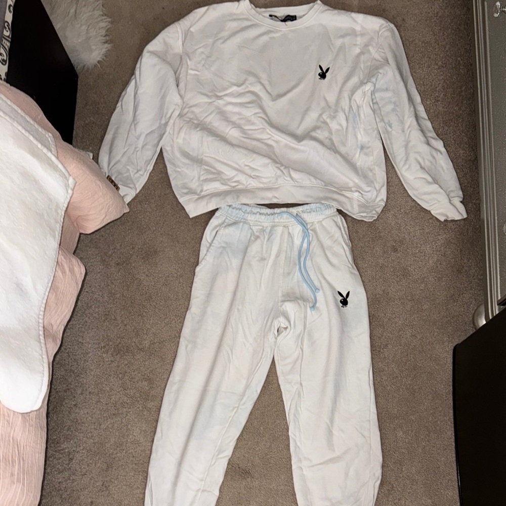 PLAYBOY White Sweatpants & Joggers Relaxed Fit